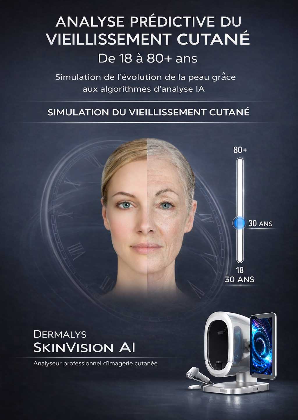 Interface IA Dermalys SkinVision AI avec rapport d’analyse de peau