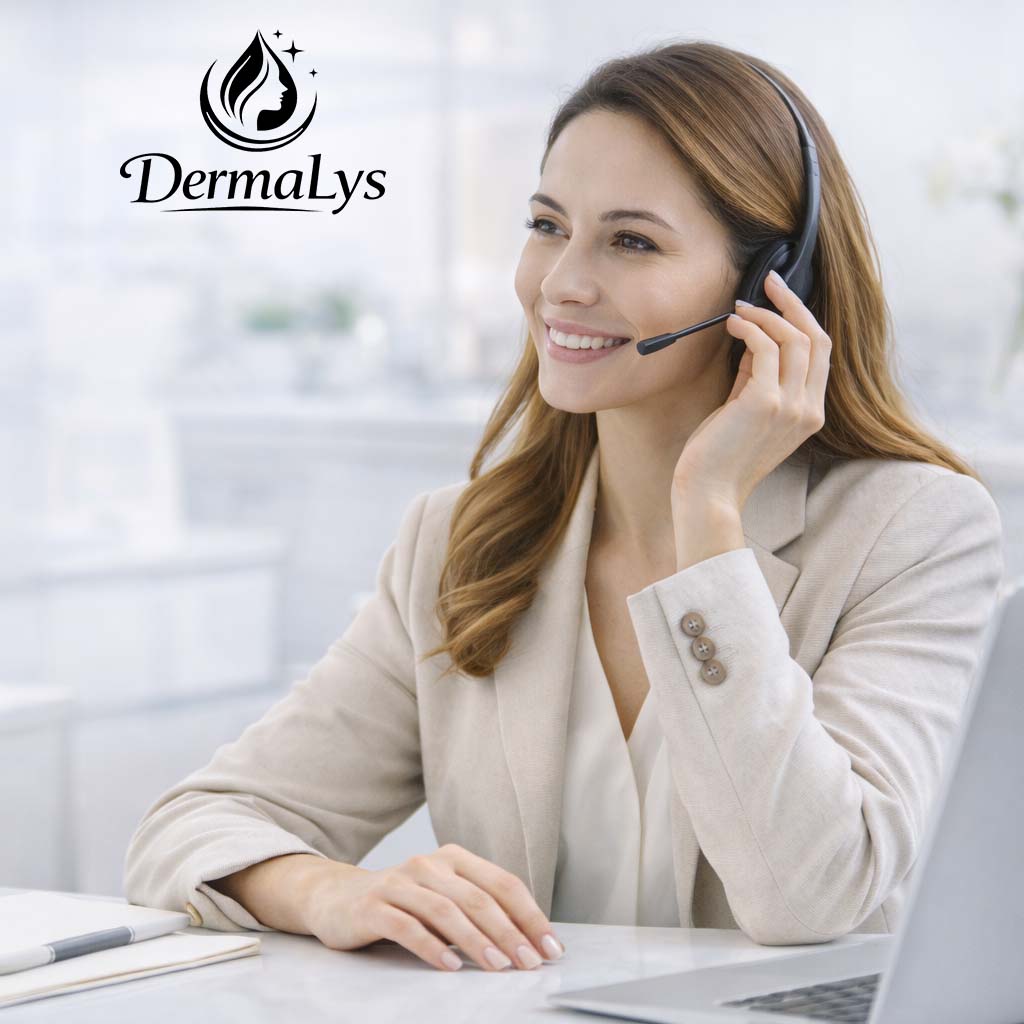 Conseillère Dermalys au téléphone pour accompagner un professionnel