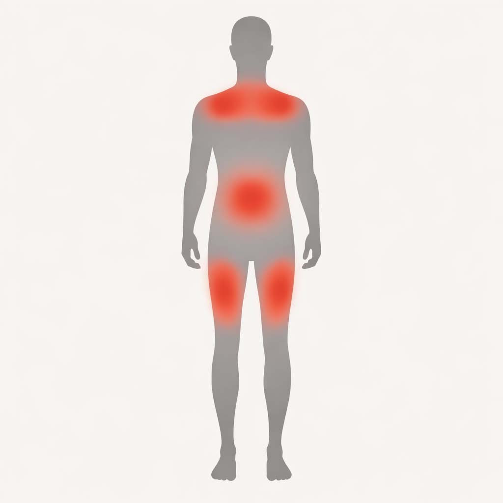 Silhouette avec zones ciblées : haut du dos, bas du dos, abdomen et cuisses